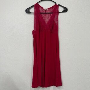 Fleur't Red Lace Trimmed V Neck Nightgown Sleep Dress